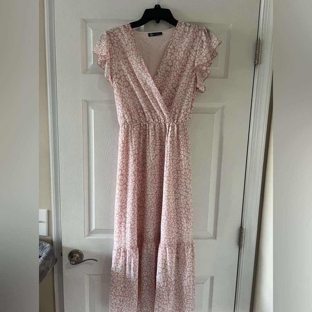 Pink and white floral midi dress